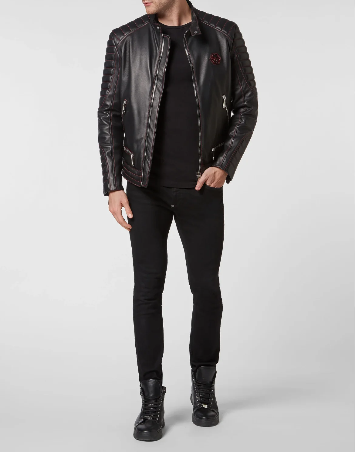 Leather Moto Jacket, цвет: Черный