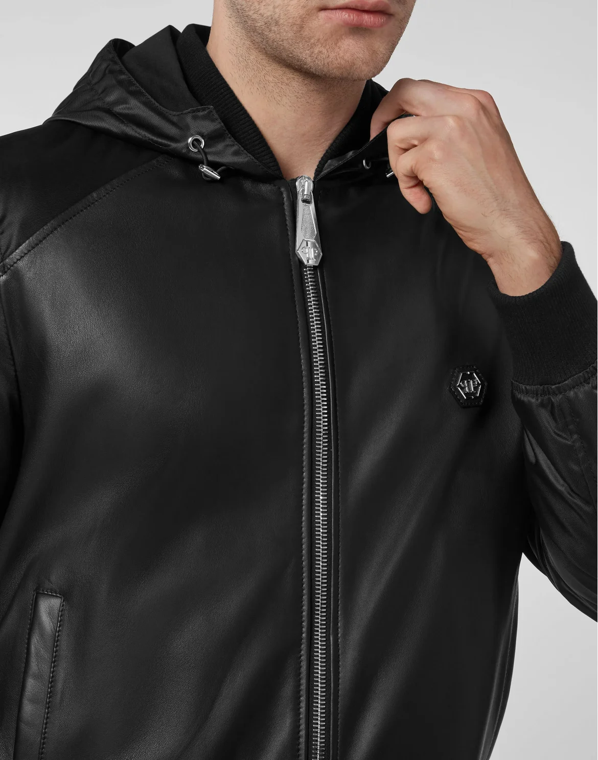 Leather Jacket Nylon Sleeves, цвет: Черный