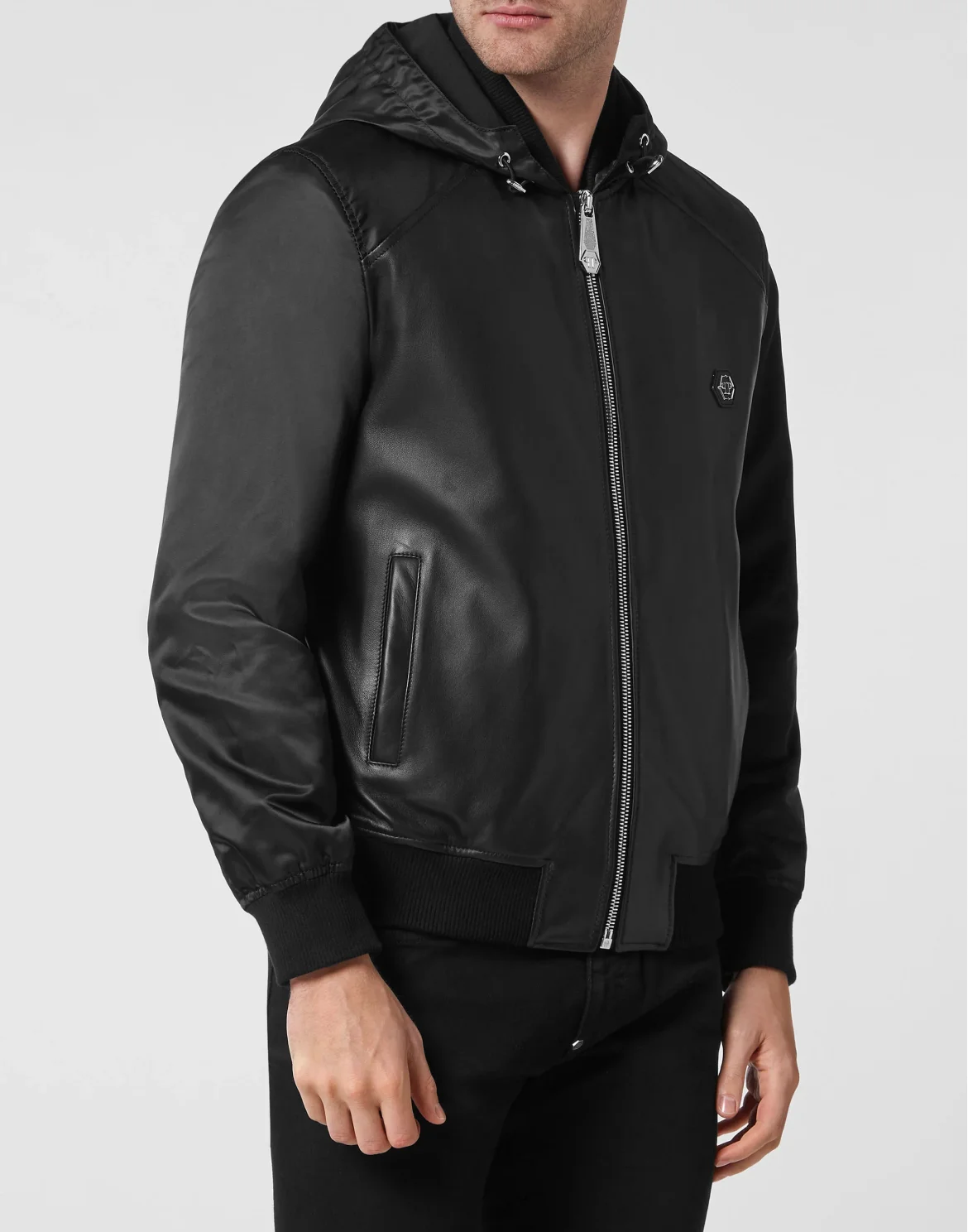 Leather Jacket Nylon Sleeves, цвет: Черный