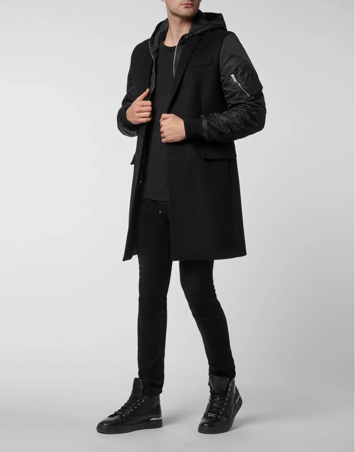 Long Hoodie Coat, цвет: Черный