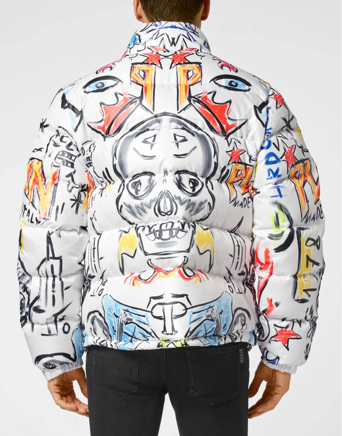 Down Puffer Jacket Skull and Plein, цвет: Белый