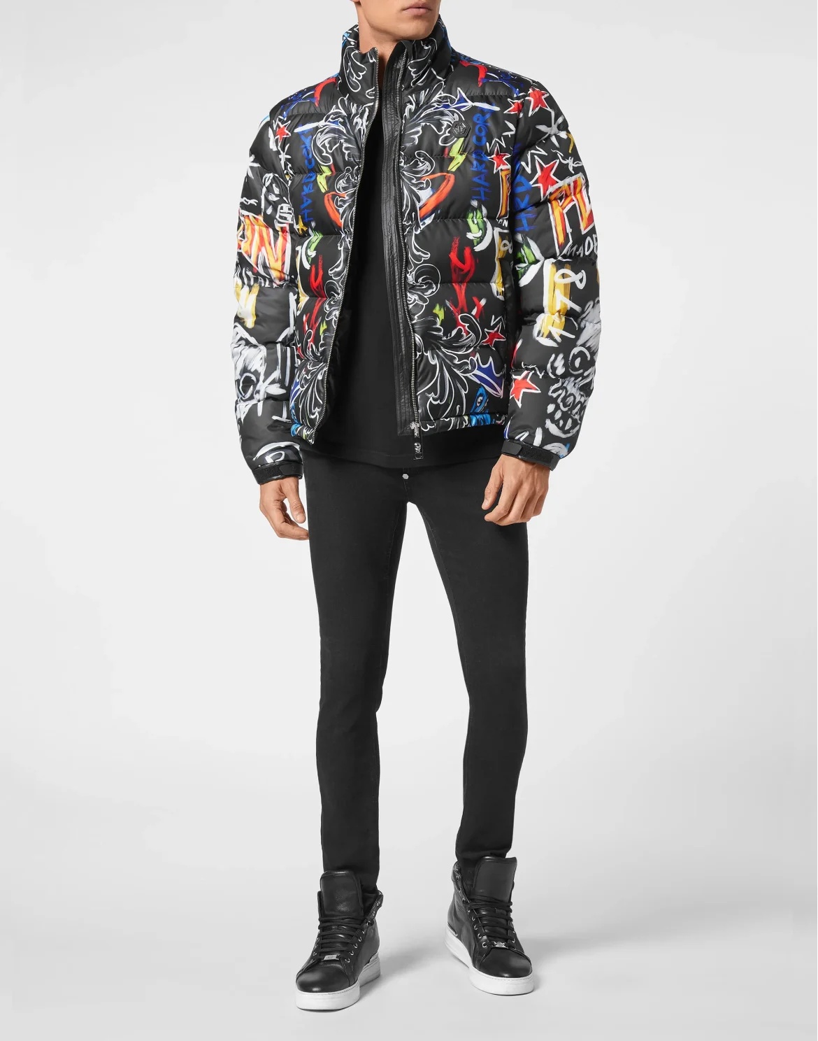 Down Puffer Jacket Skull and Plein, цвет: Черный