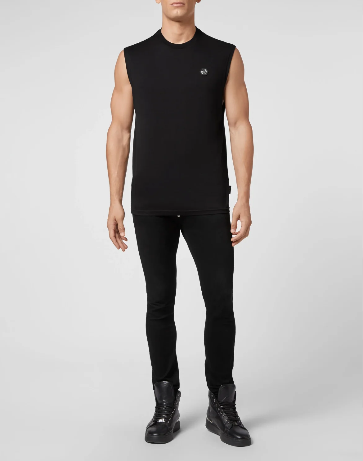 T-shirt Round Neck SS Sleeveless Iconic Plein, цвет: Черный