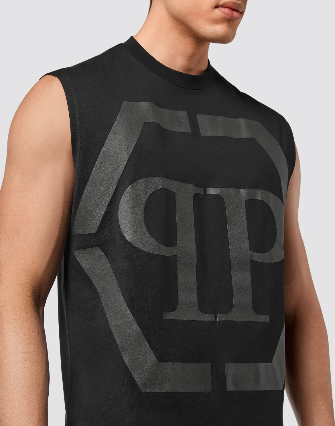 Sleeveless T-shirt Round Neck Hexagon, цвет: Черный