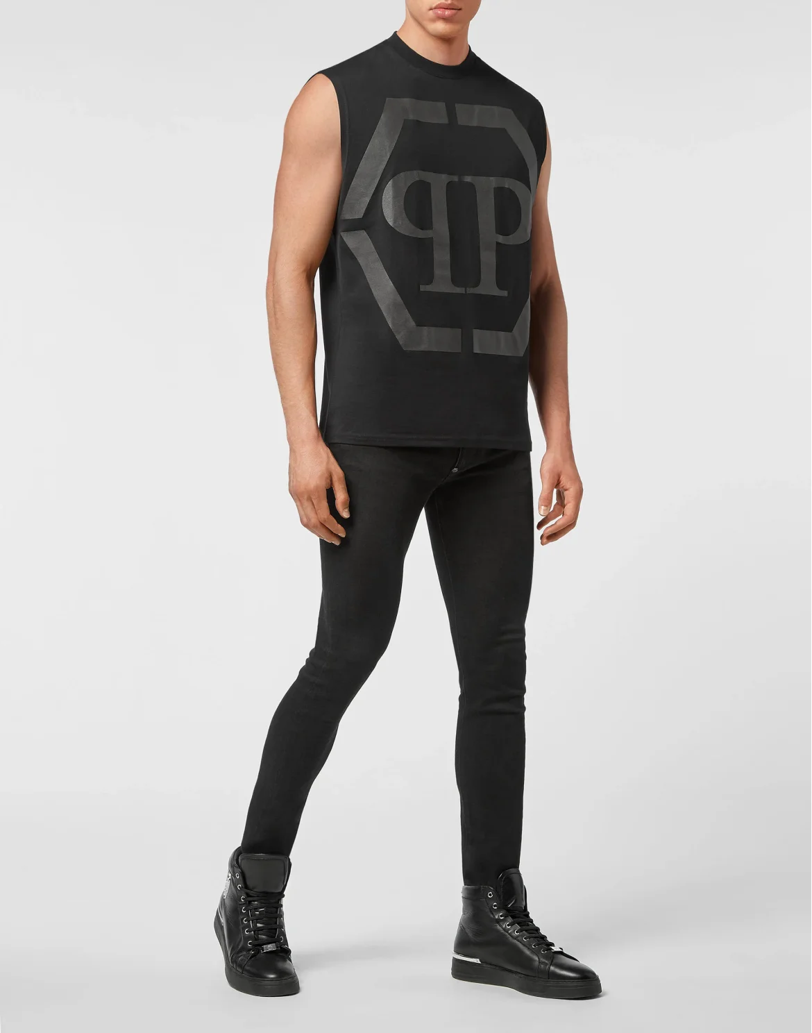 Sleeveless T-shirt Round Neck Hexagon, цвет: Черный