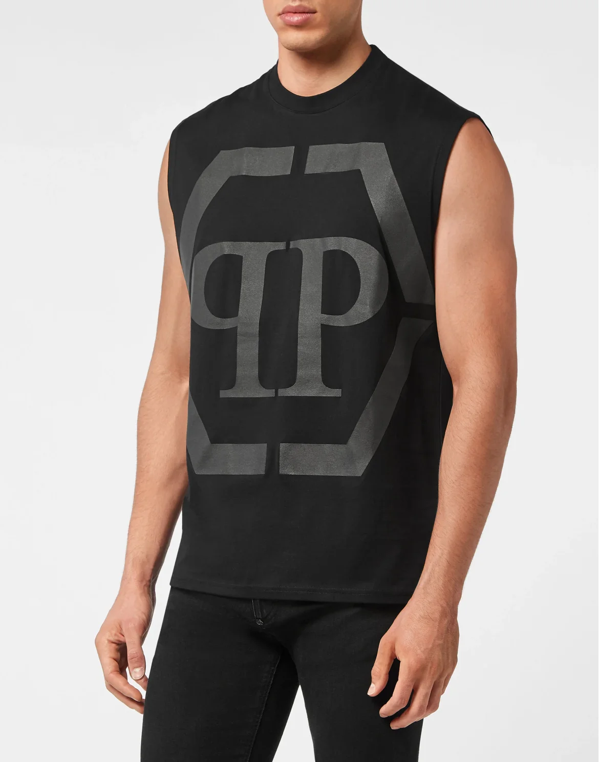 Sleeveless T-shirt Round Neck Hexagon, цвет: Черный