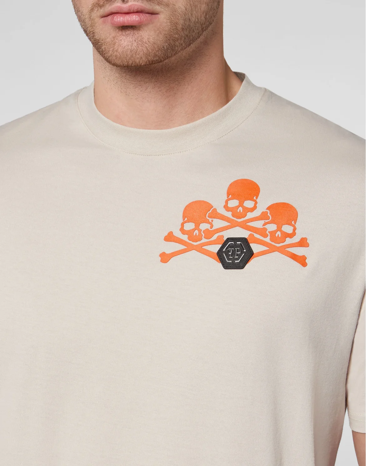 T-shirt Round Neck SS Skull, цвет: Бежевый