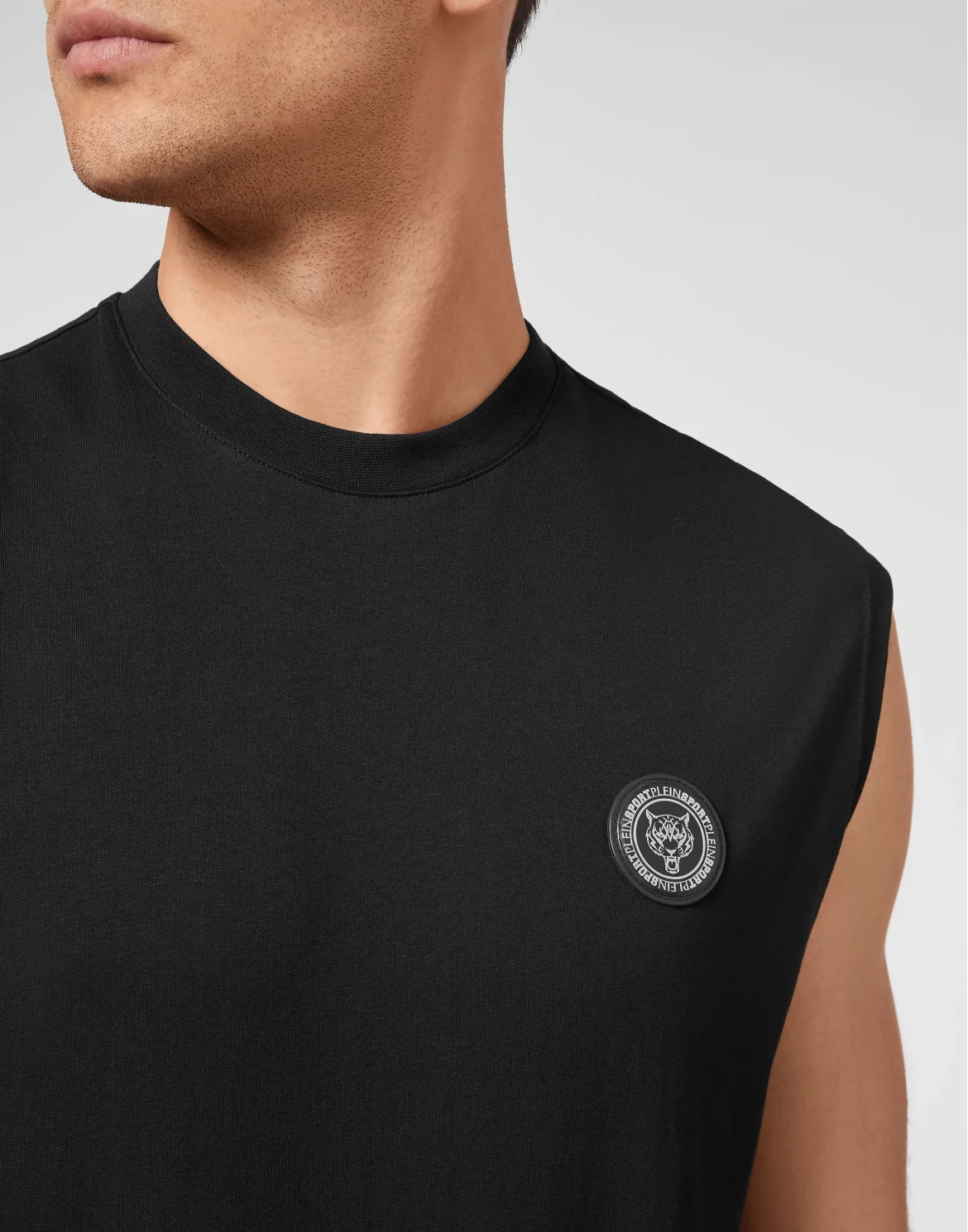 T-shirt Round Neck Sleeveless Statement, цвет: Черный