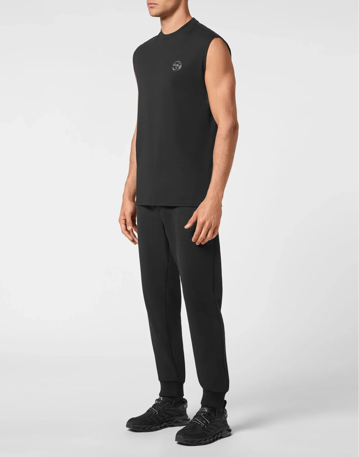 T-shirt Round Neck Sleeveless Statement, цвет: Черный