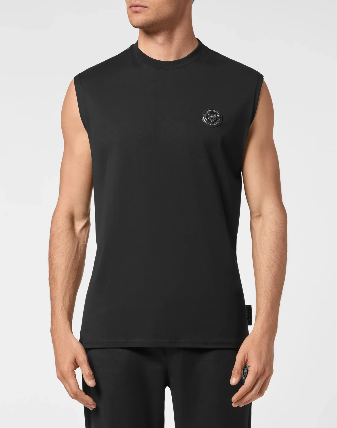 T-shirt Round Neck Sleeveless Statement, цвет: Черный