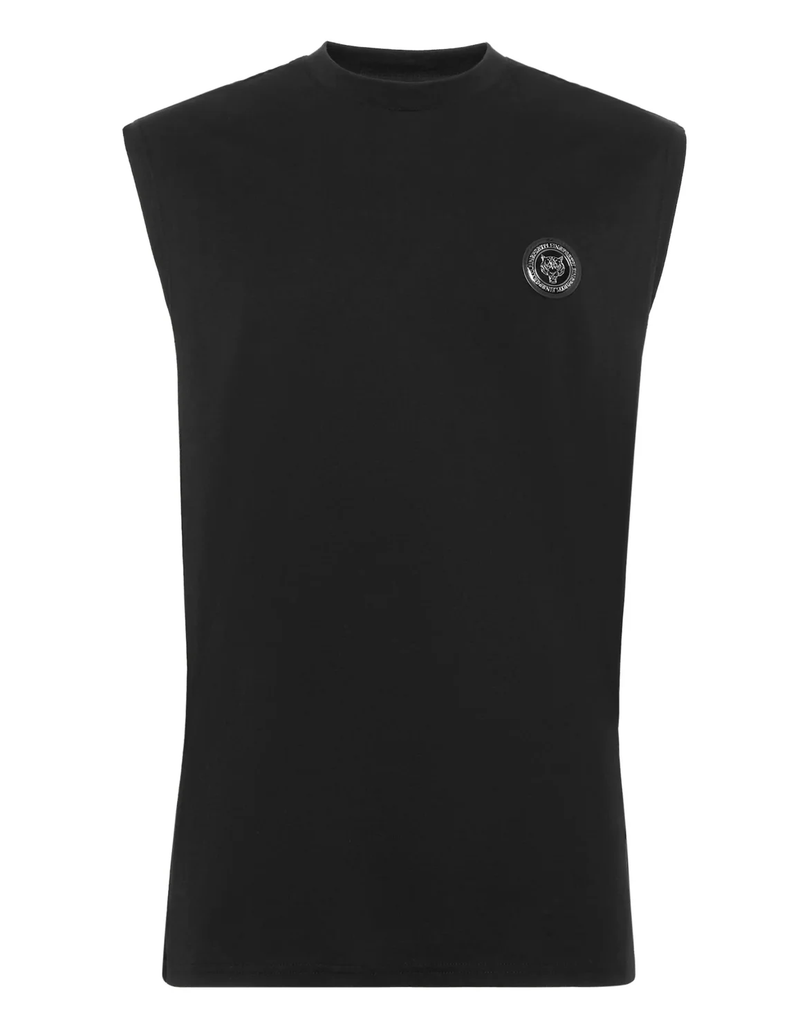 T-shirt Round Neck Sleeveless Statement, цвет: Черный