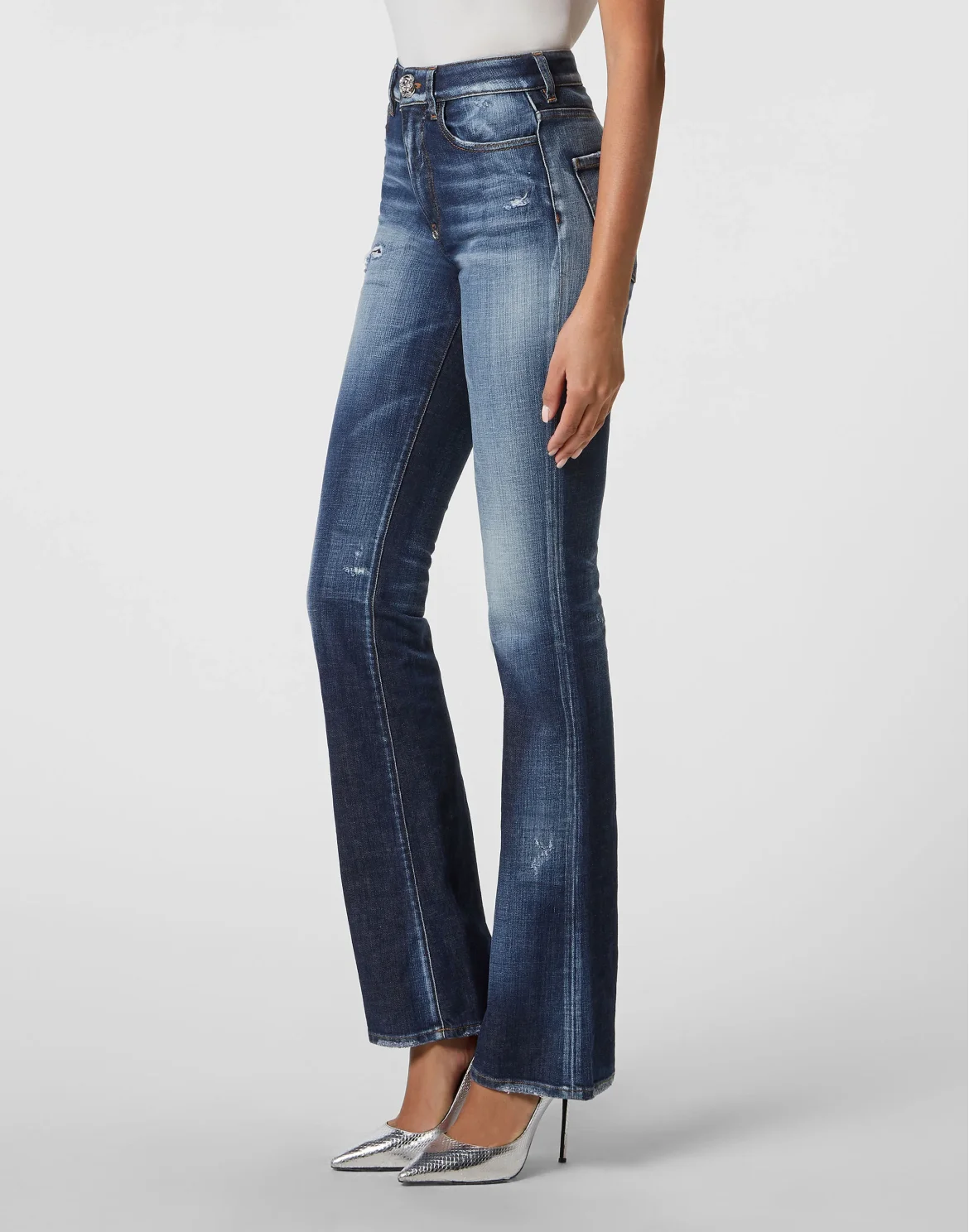 Denim High wasted flare Trousers, цвет: Синий