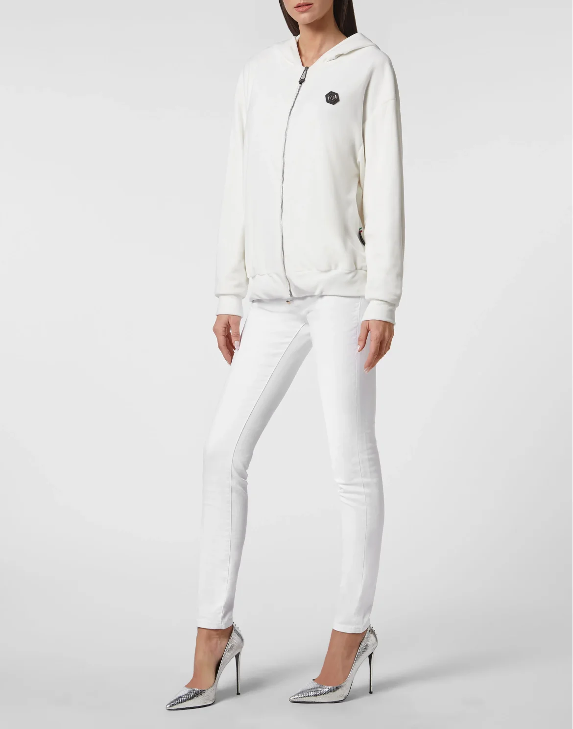 Hoodie Sweatjacket with Crystals, цвет: Белый