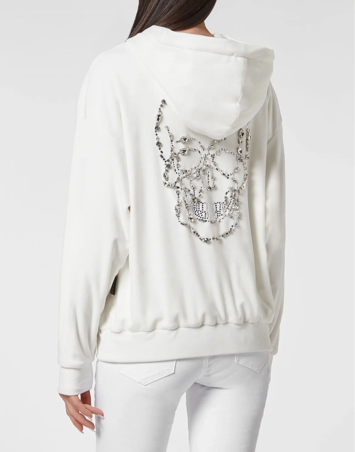 Hoodie Sweatjacket with Crystals, цвет: Белый