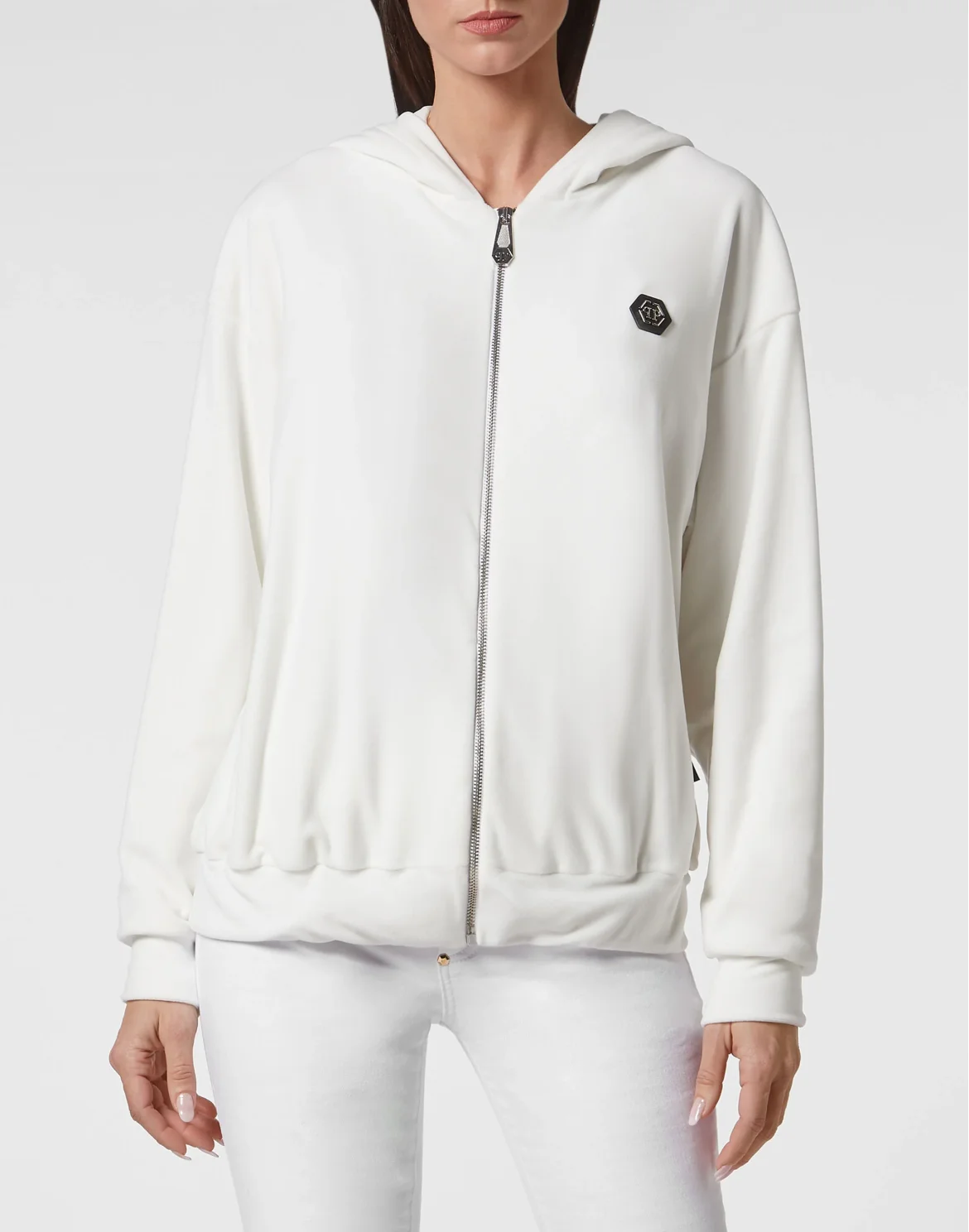 Hoodie Sweatjacket with Crystals, цвет: Белый
