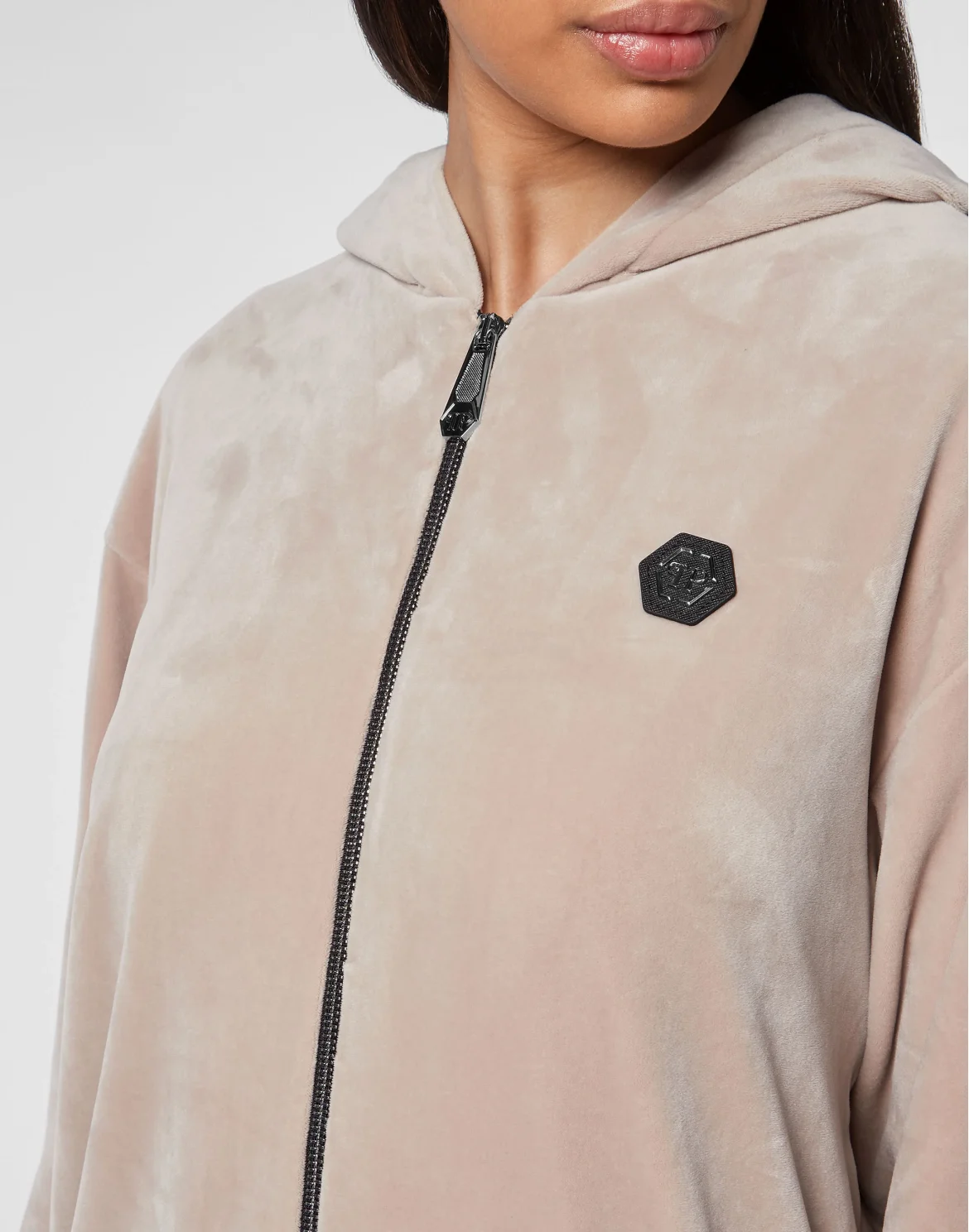 Hoodie Sweatjacket with Crystals, цвет: Бежевый