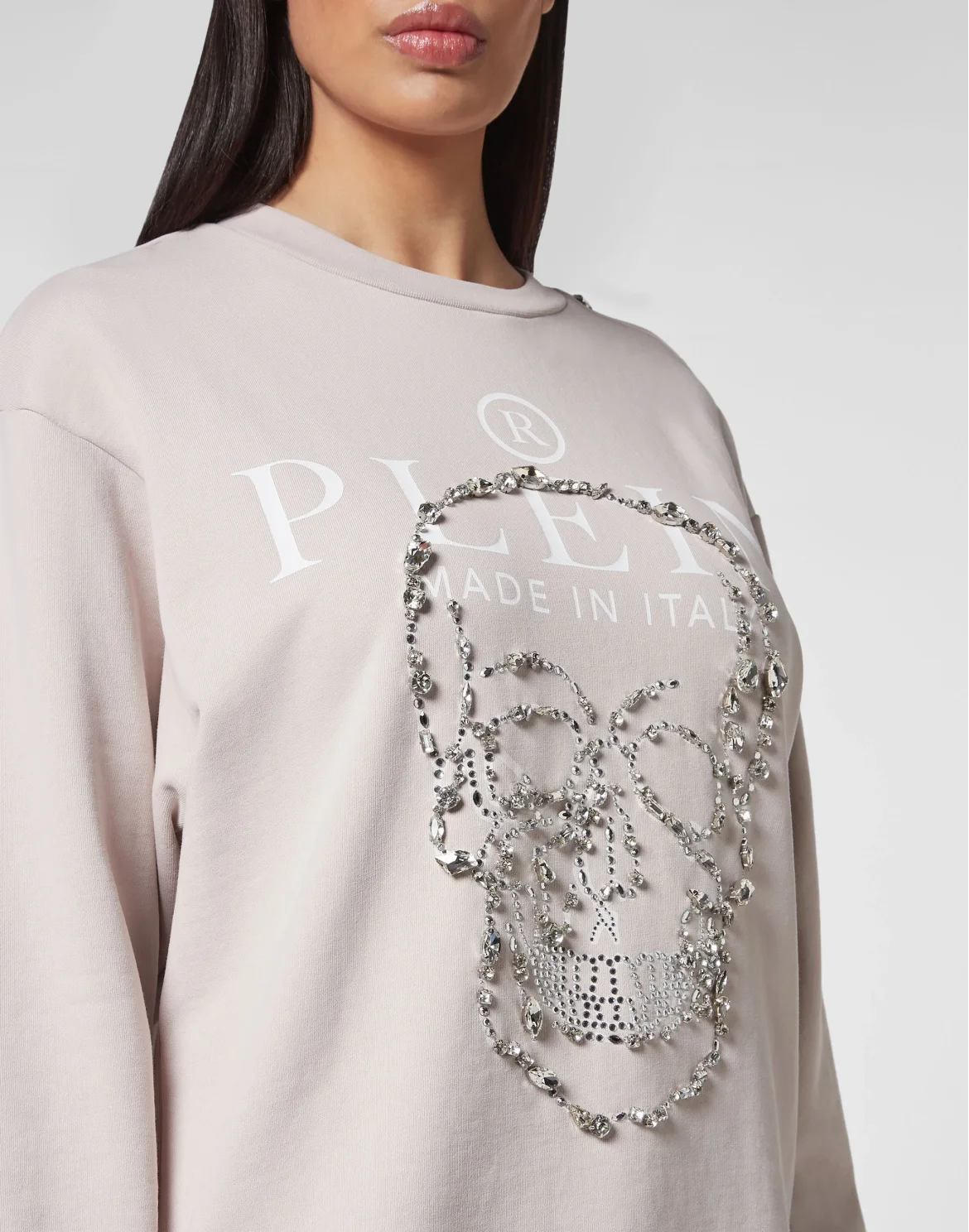Sweatshirt LS Crystal Skull with Crystals, цвет: Бежевый