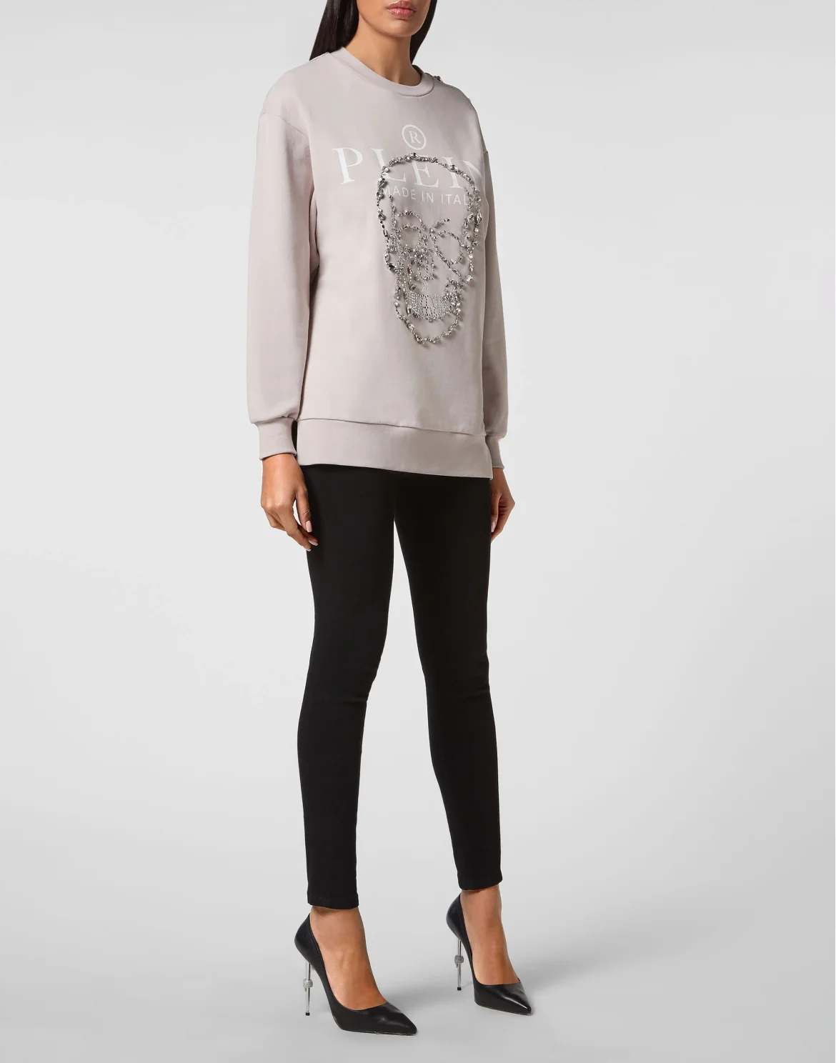 Sweatshirt LS Crystal Skull with Crystals, цвет: Бежевый