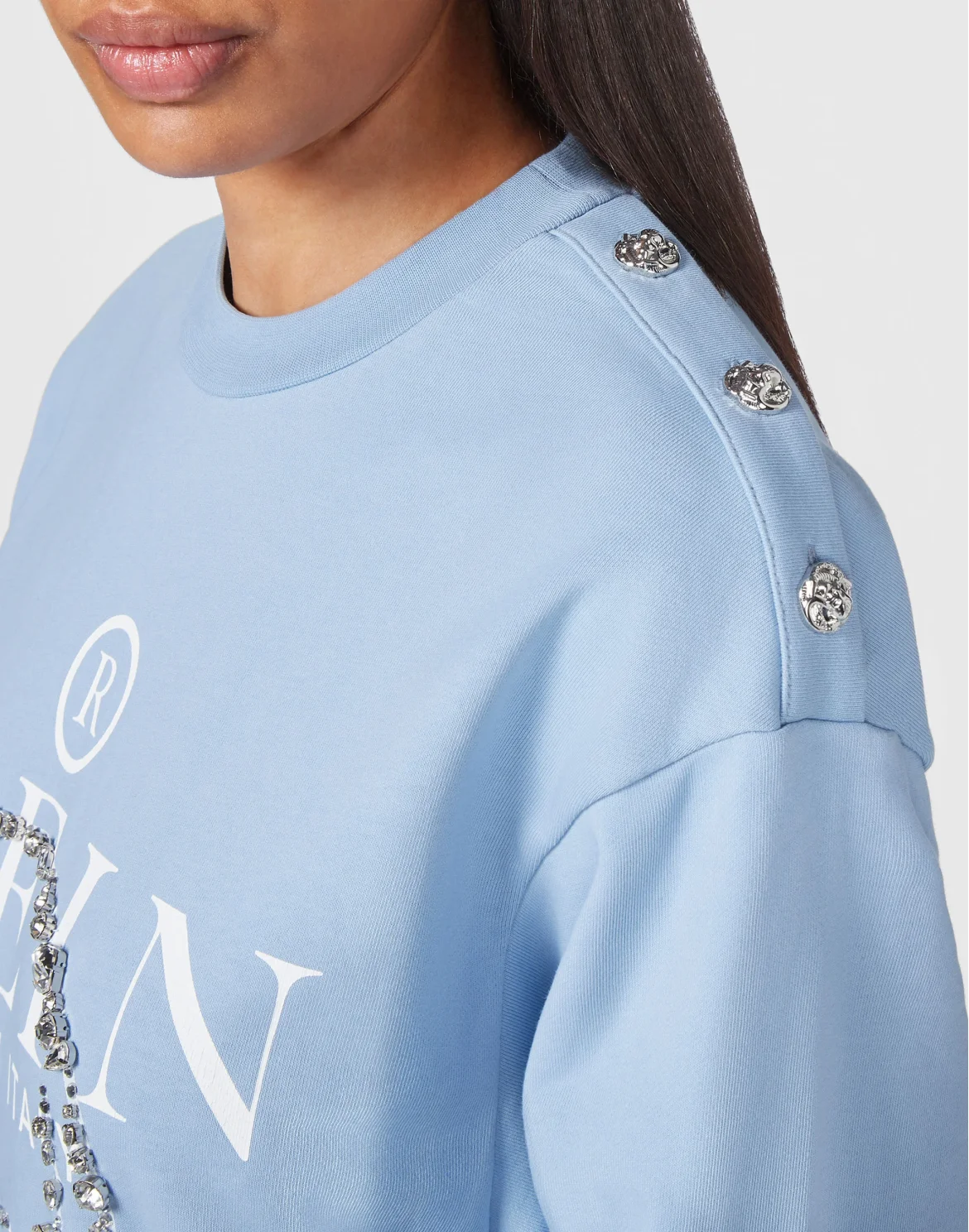 Sweatshirt LS Crystal Skull with Crystals, цвет: Голубой