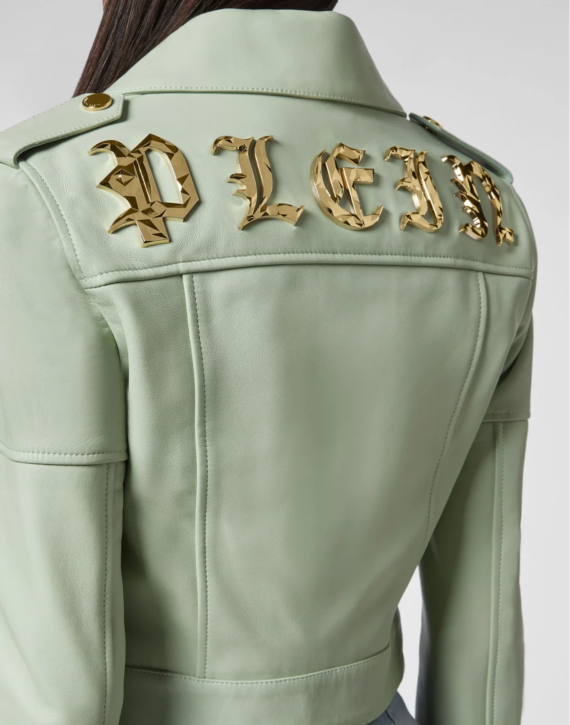 Crop Leather Biker Jacket, цвет: Зеленый