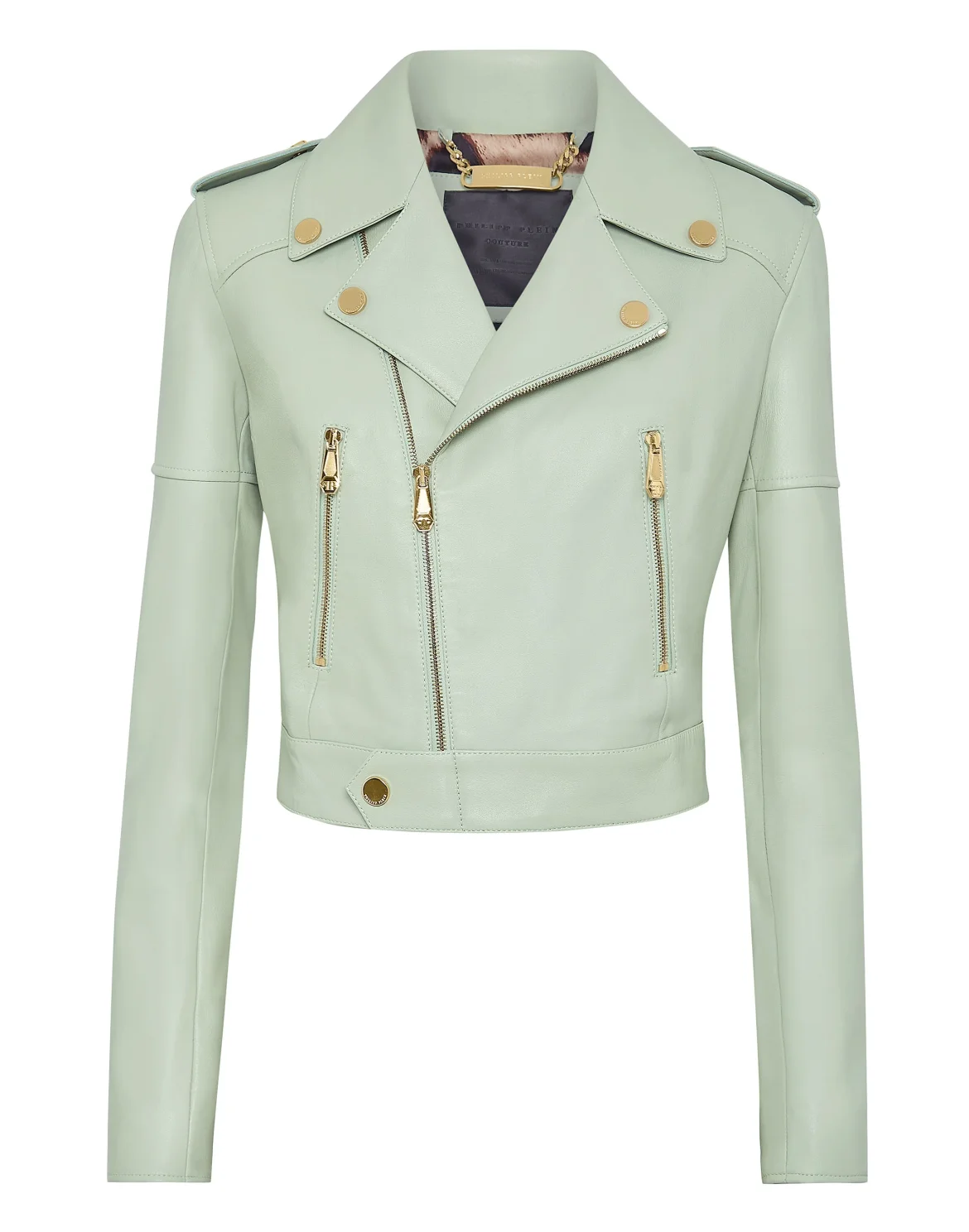 Crop Leather Biker Jacket, цвет: Зеленый