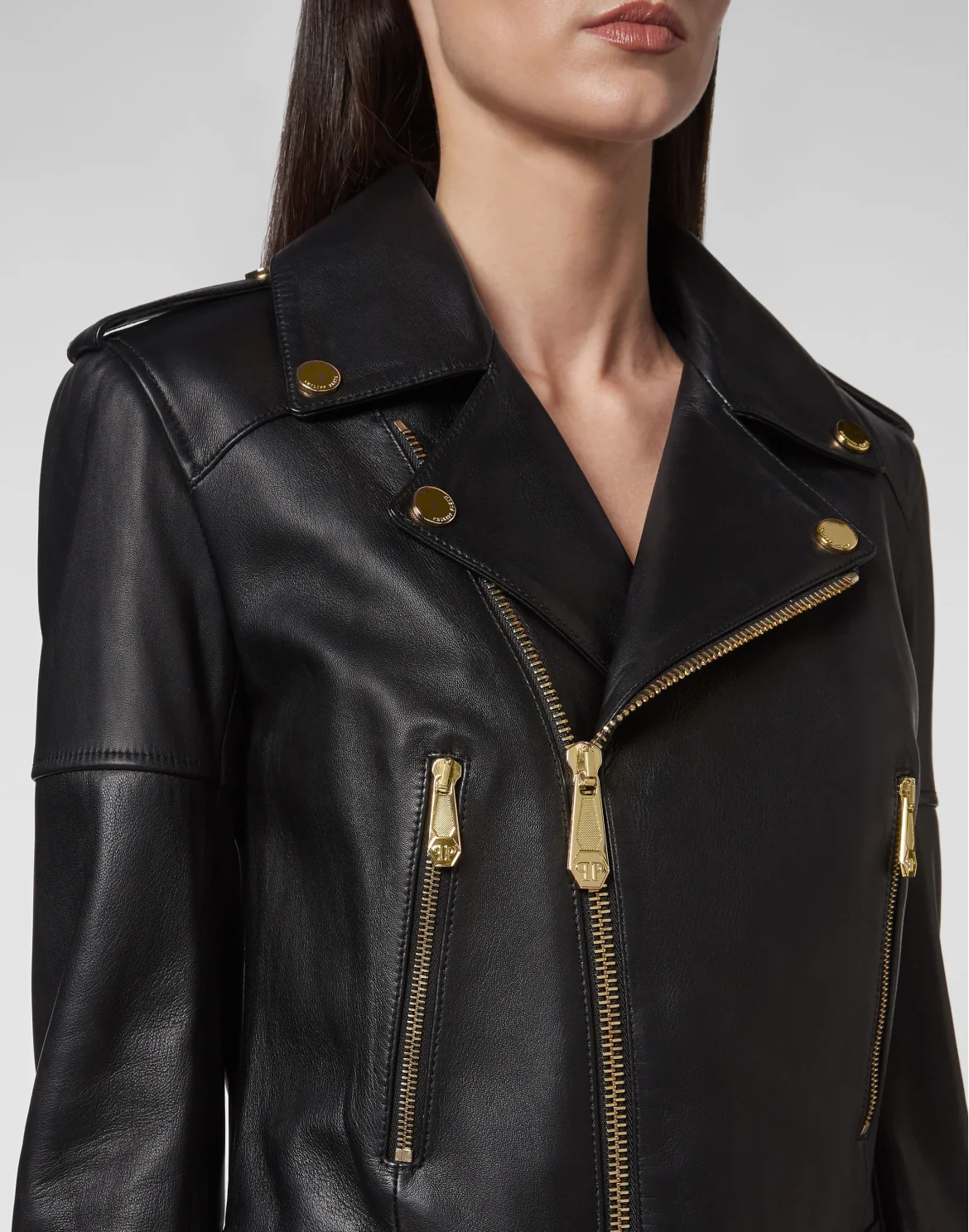 Leather Biker Jacket, цвет: Черный