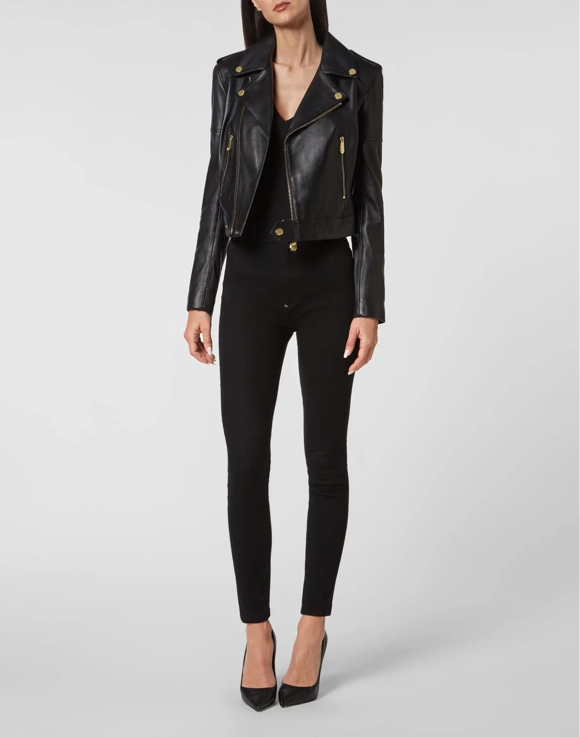 Leather Biker Jacket, цвет: Черный