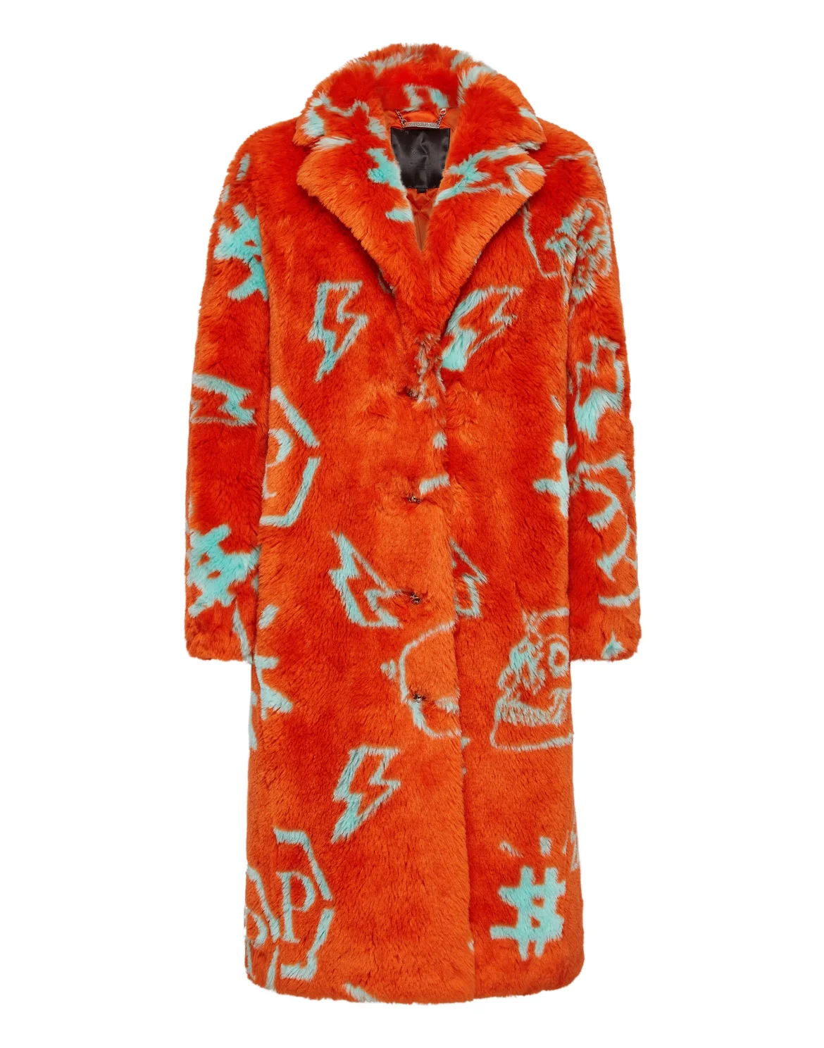 Eco fur Long Coat Monogram, цвет: Оранжевый