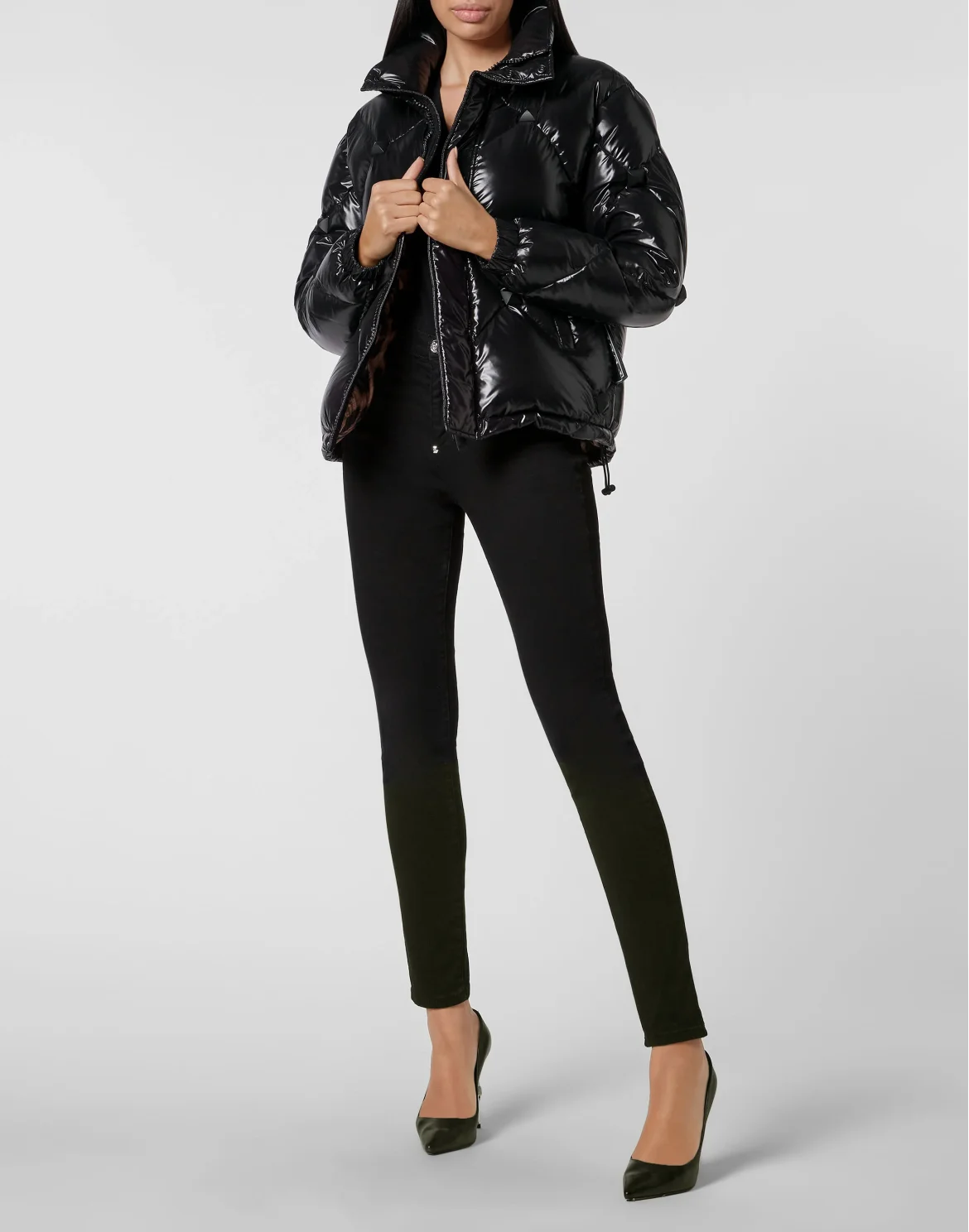 Short Puffer Jacket Nylon Rubber Matt, цвет: Черный