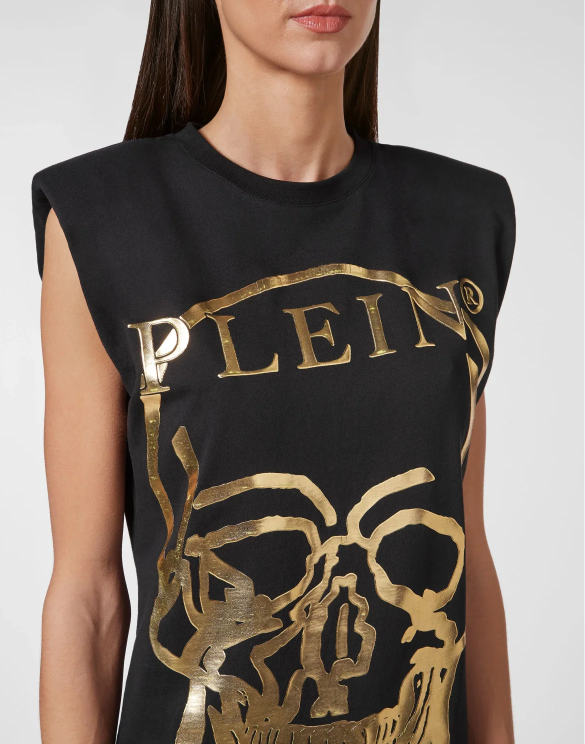 Sleeveless short dress Skull and Plein with Crystals, цвет: Черный