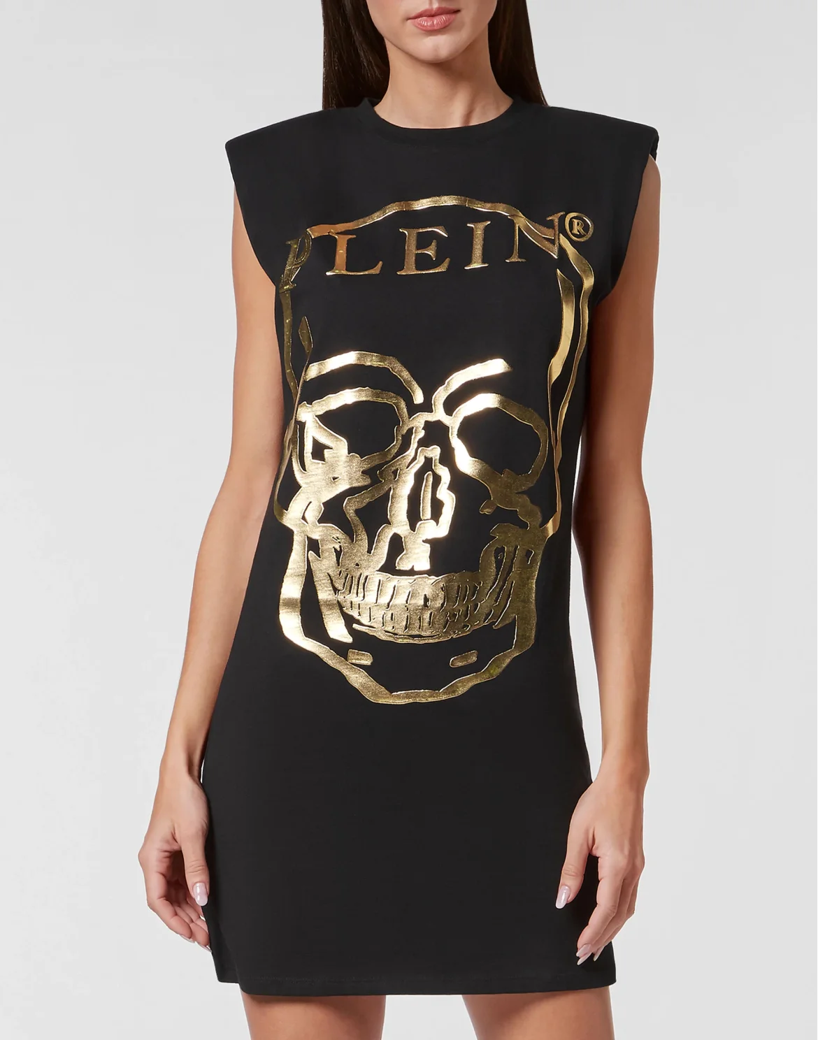 Sleeveless short dress Skull and Plein with Crystals, цвет: Черный