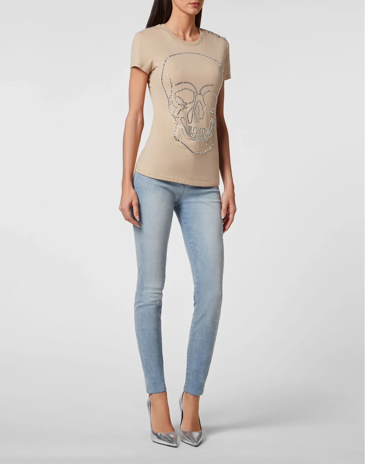T-shirt Sexy Pure with Crystals, цвет: Бежевый
