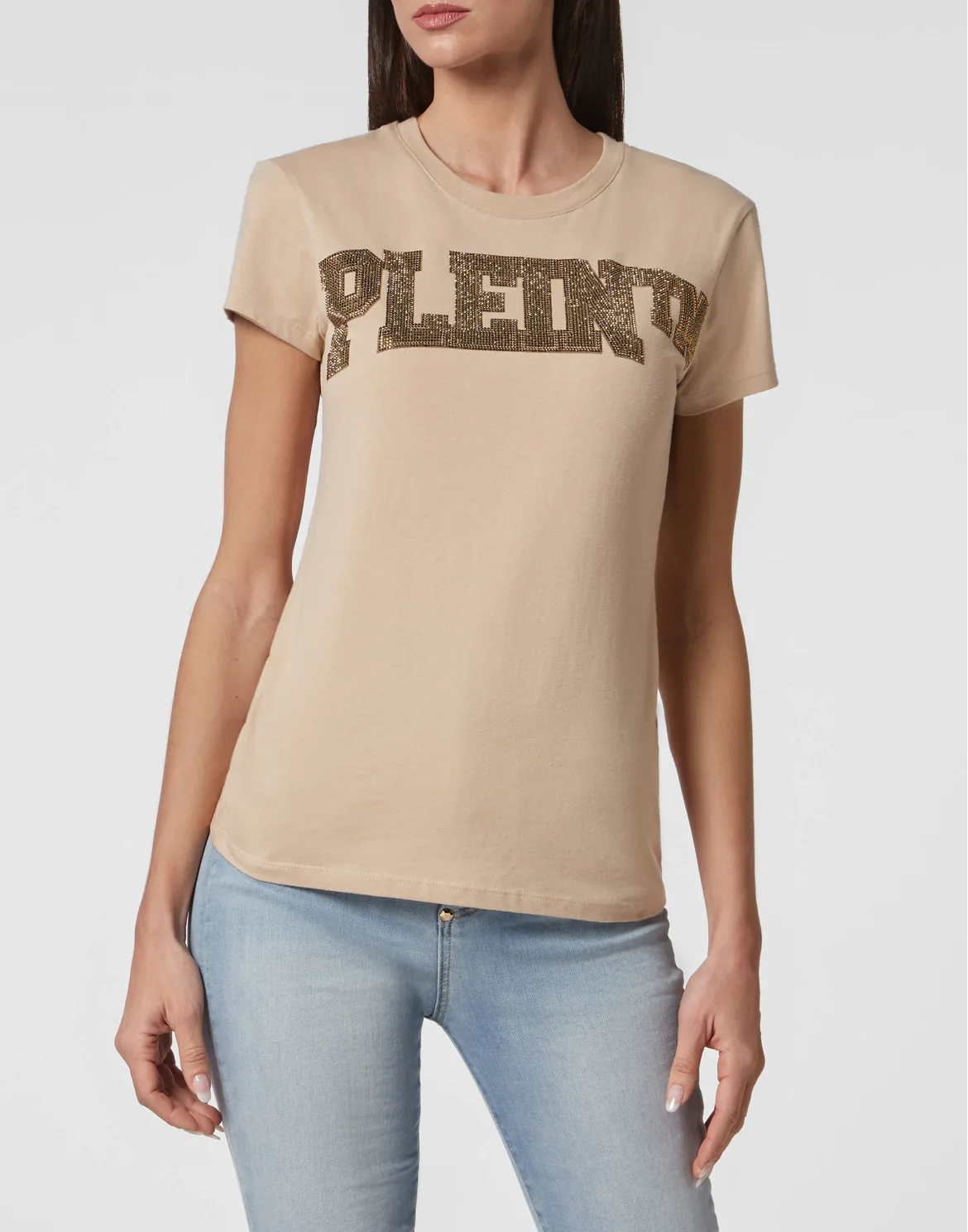 T-shirt Sexy Pure with Crystals, цвет: Бежевый