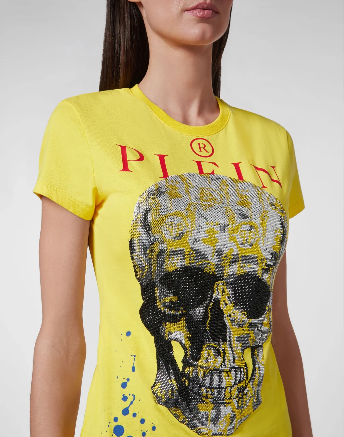 T-shirt Sexy Pure fit Skull and Plein with Crystals, цвет: Желтый