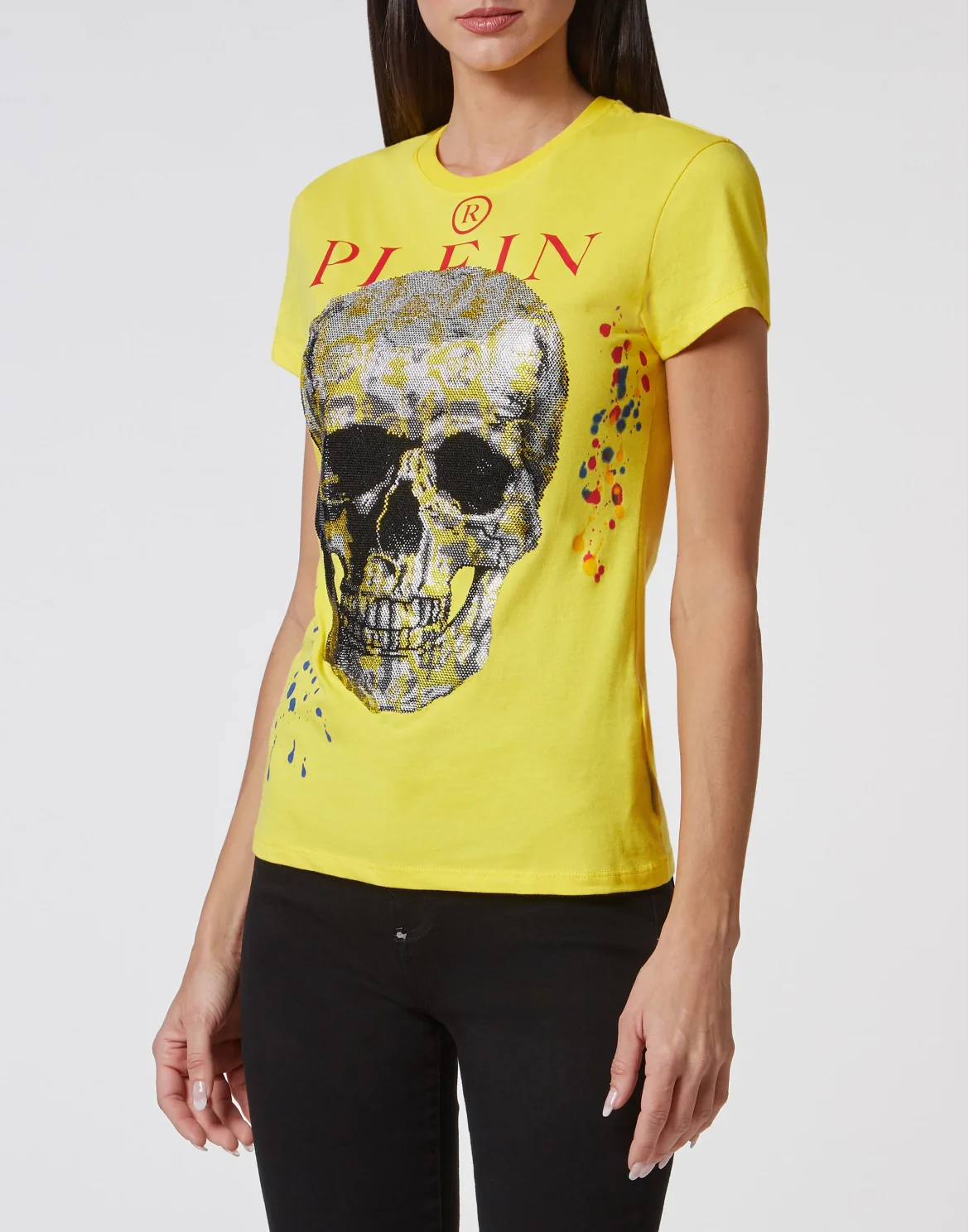 T-shirt Sexy Pure fit Skull and Plein with Crystals, цвет: Желтый