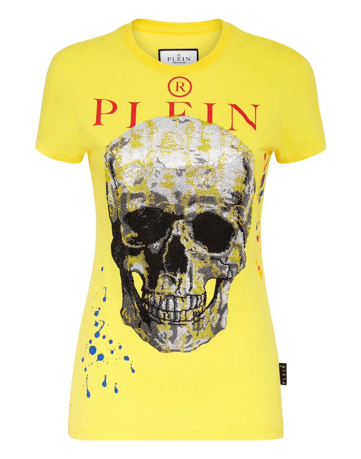T-shirt Sexy Pure fit Skull and Plein with Crystals, цвет: Желтый