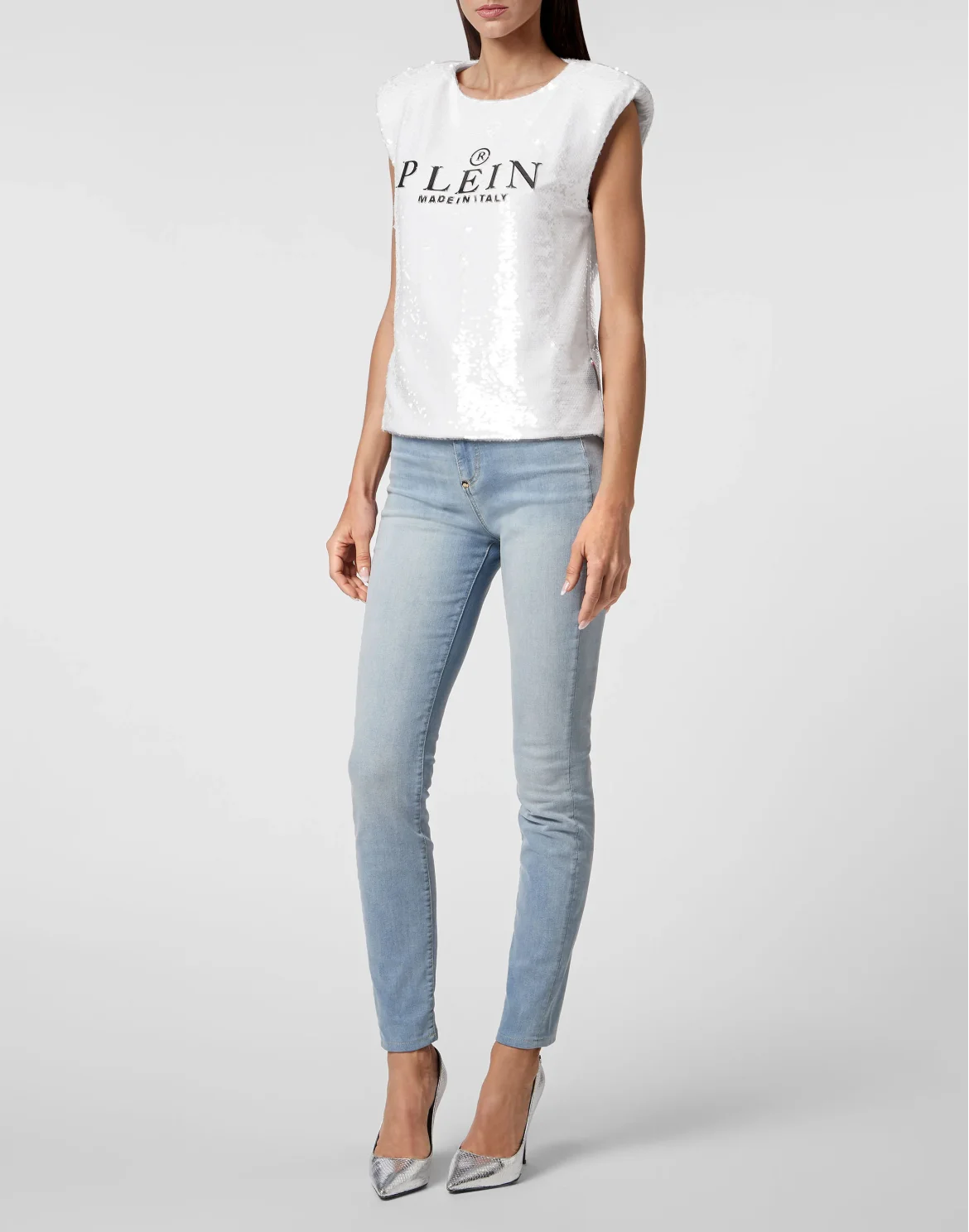 Tank Top Padded Shoulder with Crystals, цвет: Белый