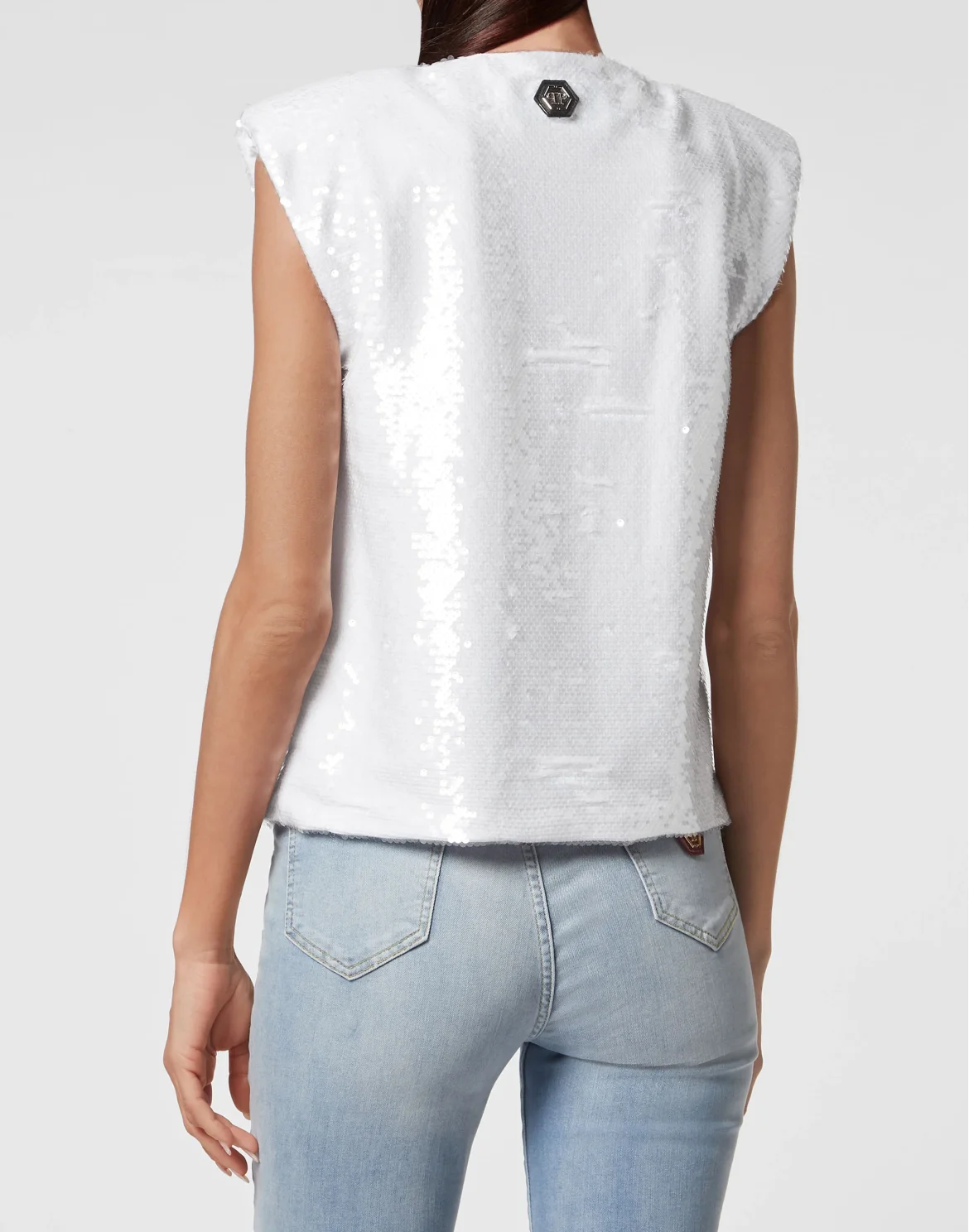 Tank Top Padded Shoulder with Crystals, цвет: Белый