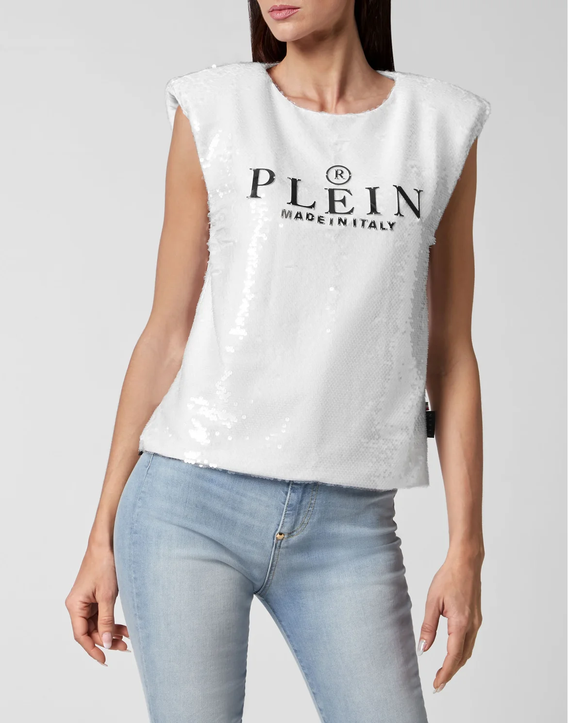 Tank Top Padded Shoulder with Crystals, цвет: Белый