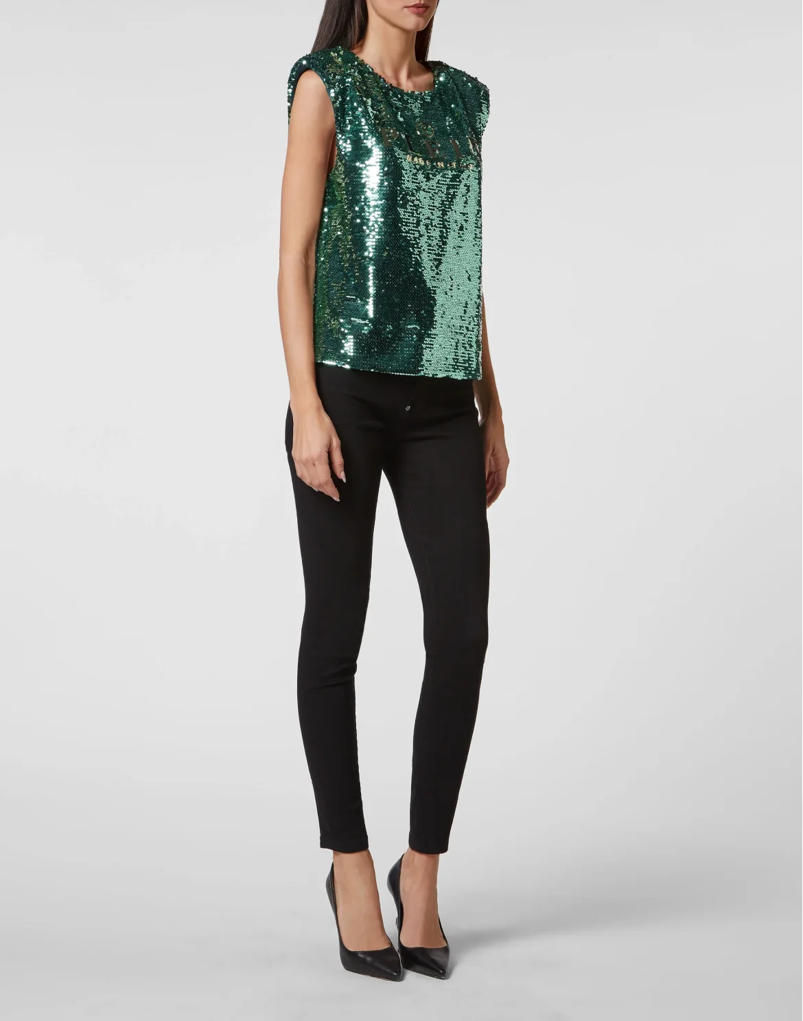 Tank Top Padded Shoulder with Crystals, цвет: Зеленый