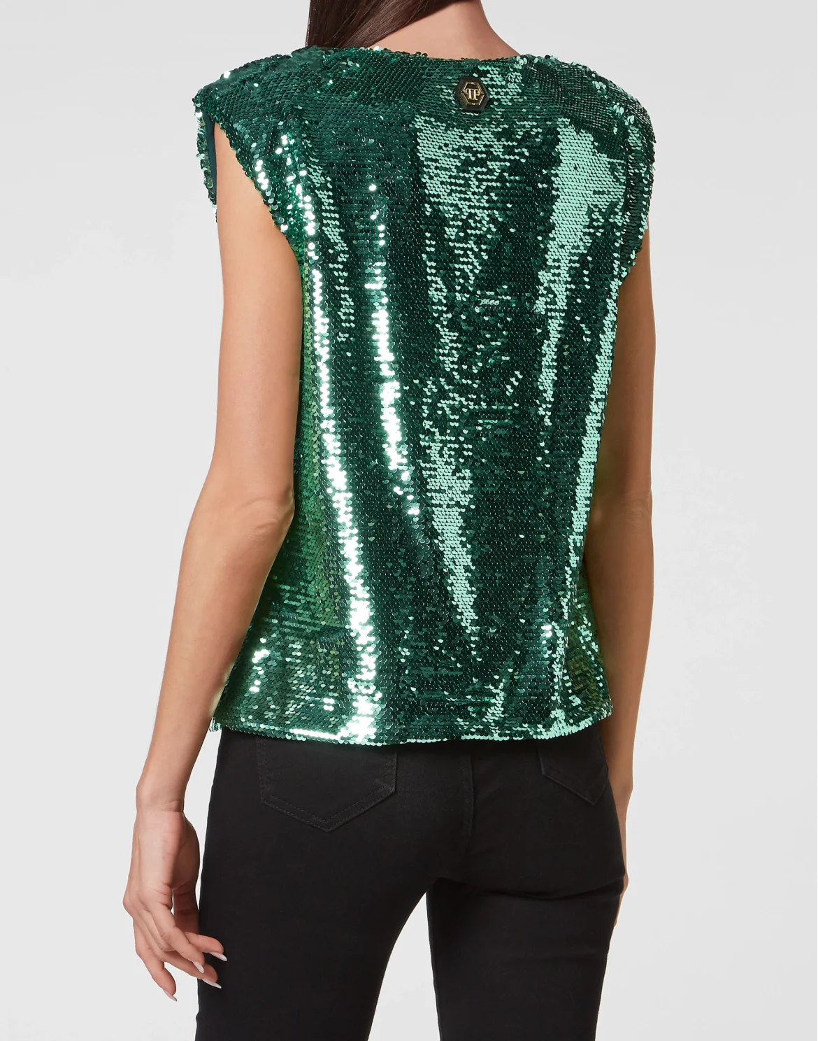 Tank Top Padded Shoulder with Crystals, цвет: Зеленый