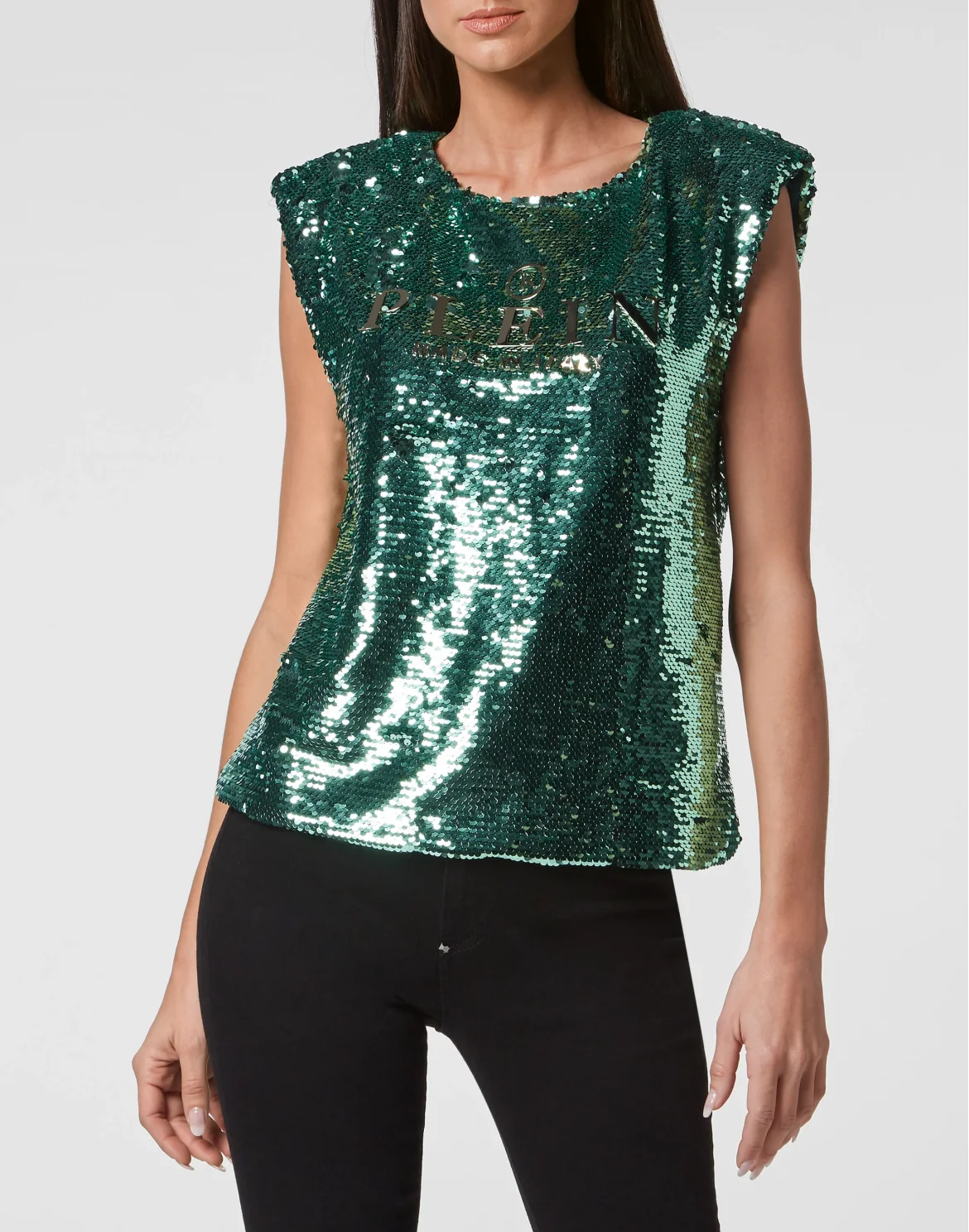Tank Top Padded Shoulder with Crystals, цвет: Зеленый