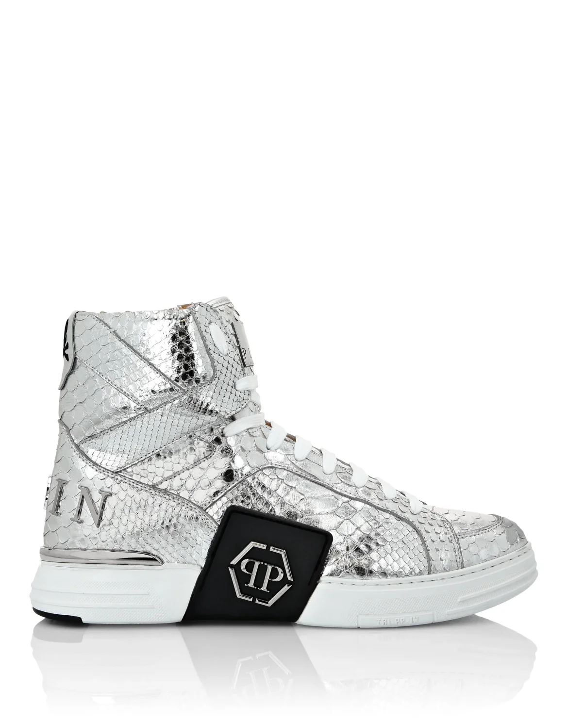 HI-TOP SNEAKERS MONEY KICK$ PYTHON Platinum HEXAGON, цвет: Серебристый