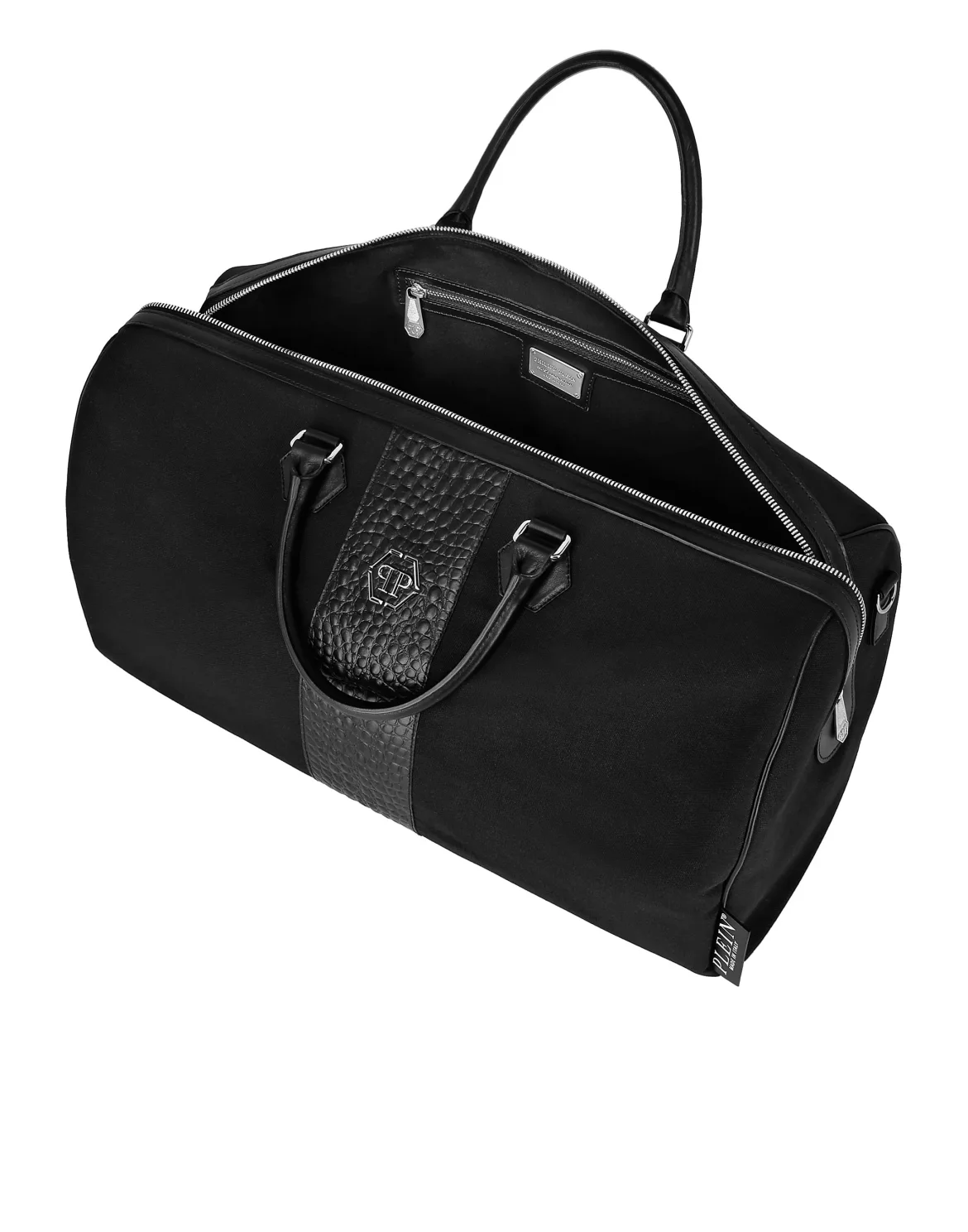 Croco Effect Canvas Handle Bag, цвет: Черный