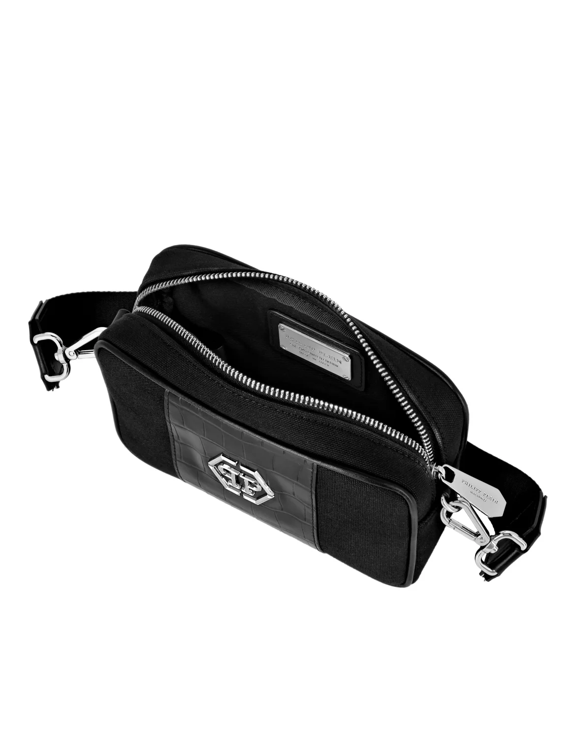 Croco Effect Canvas Cross Body, цвет: Черный