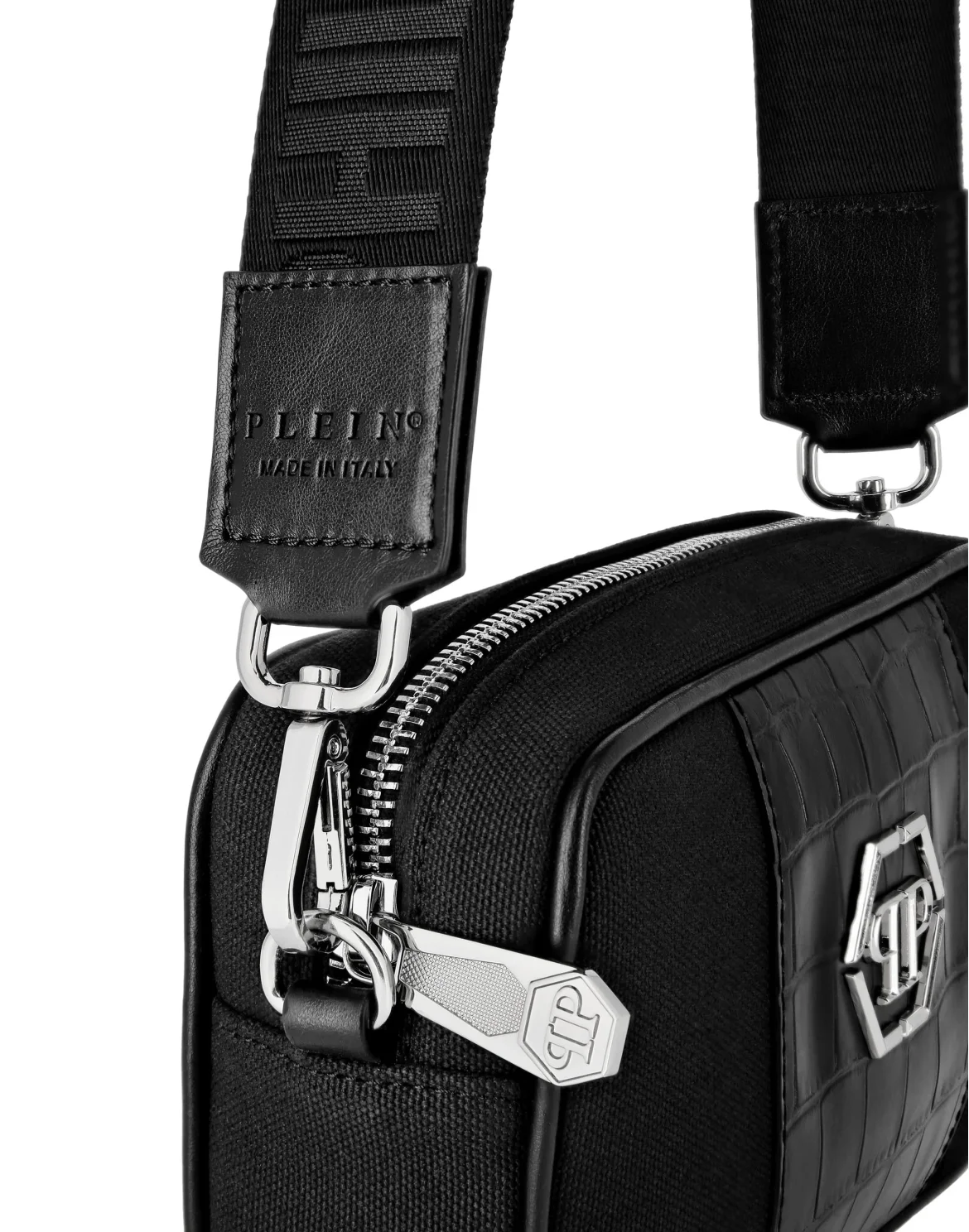 Croco Effect Canvas Cross Body, цвет: Черный
