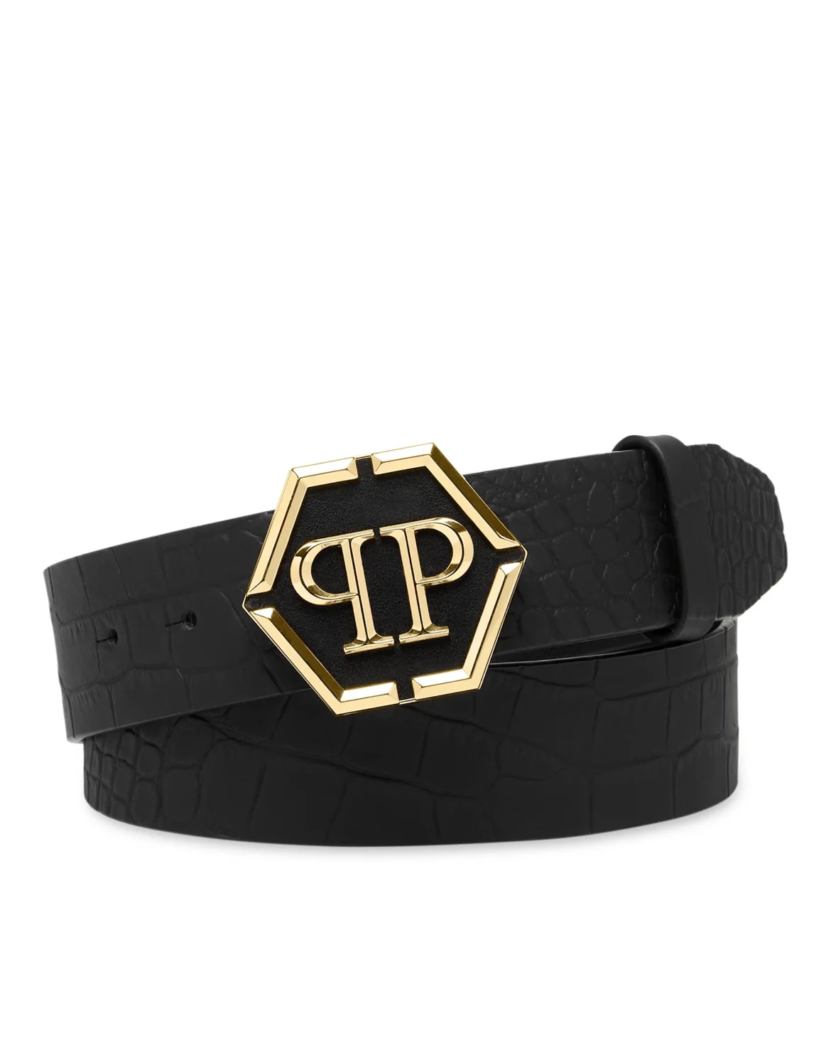 Leather Belt Hexagon, цвет: Черный