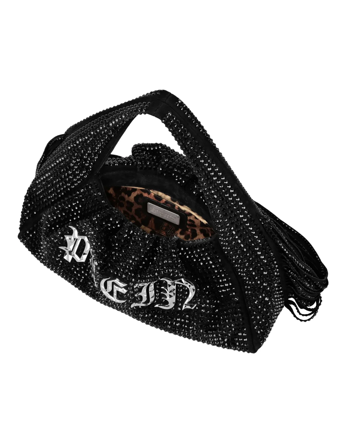 Suede Superheroin Fringe Small Handle bag Stones, цвет: Черный