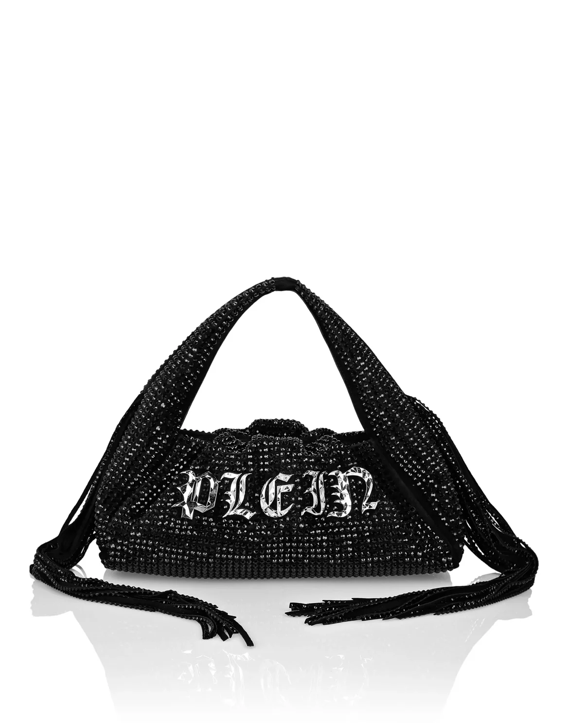 Suede Superheroin Fringe Small Handle bag Stones, цвет: Черный