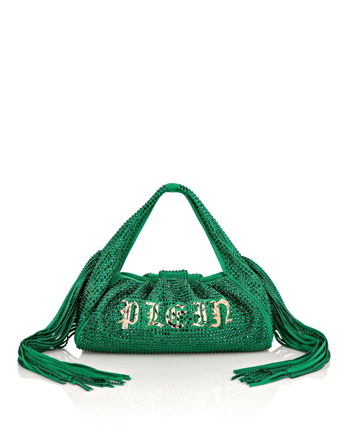 Suede Superheroin Fringe Small Handle bag Stones, цвет: Зеленый
